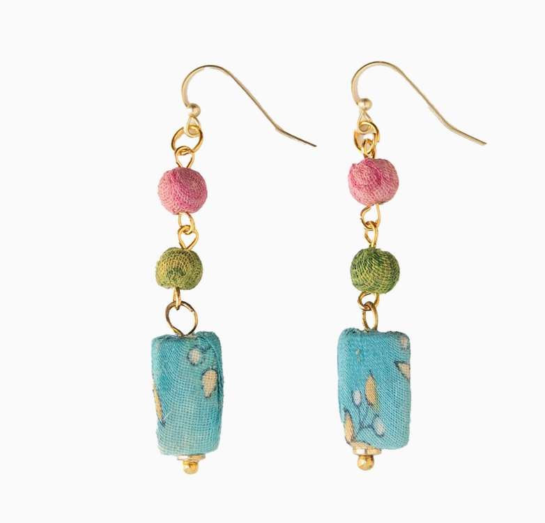 Fluid Rectangle Kantha Earrings