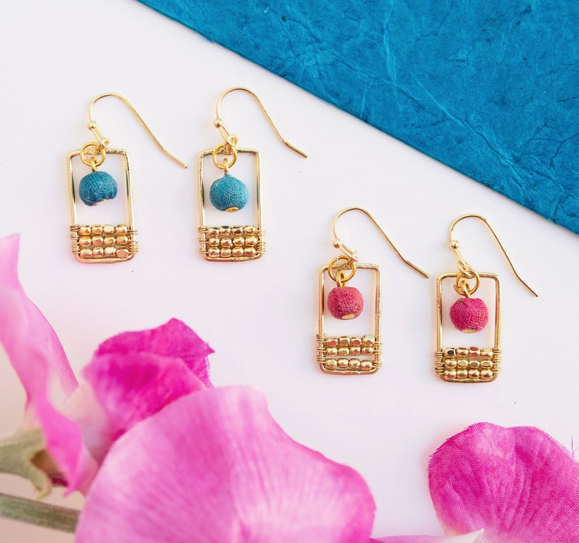 Kantha Mini Frame Earrings