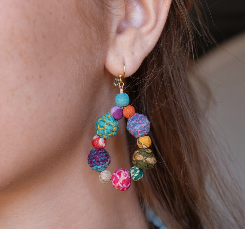 Threaded Kantha Teardrop Earrings