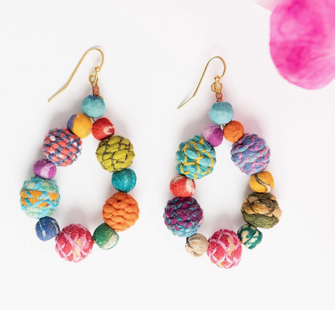 Threaded Kantha Teardrop Earrings