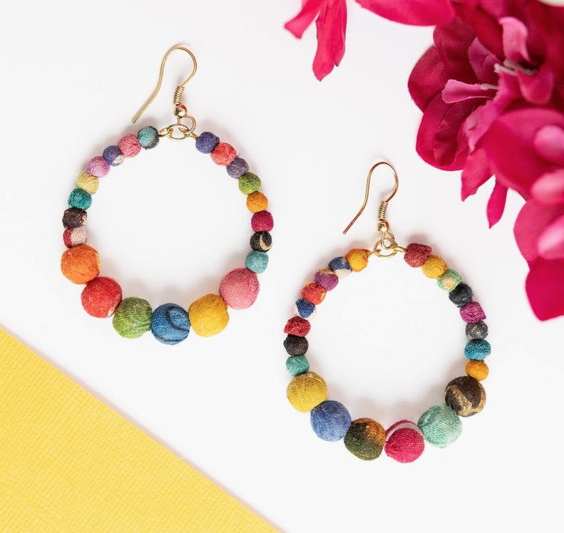 Kantha Hoop Earrings