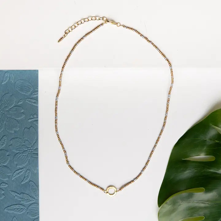 Tiny Bead &amp; Ring Necklace