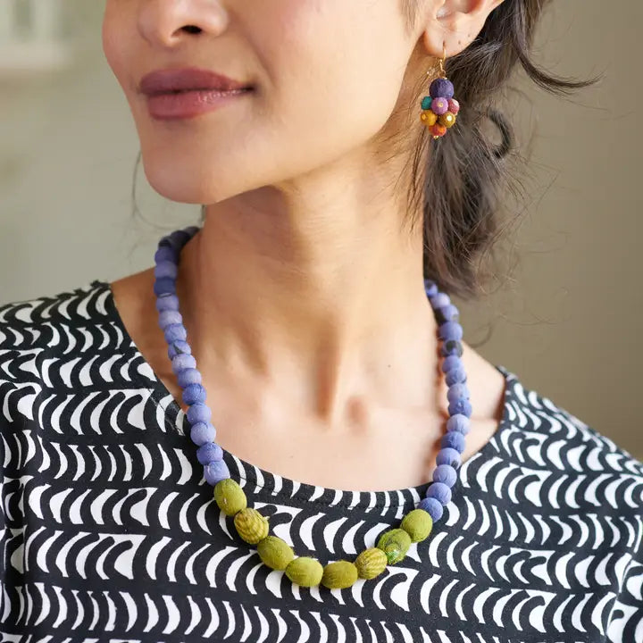 Denim &amp; Olive Kantha Couplet Necklace
