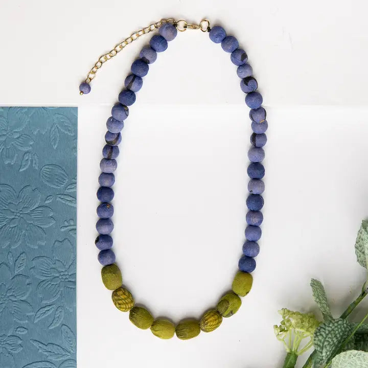 Denim &amp; Olive Kantha Couplet Necklace