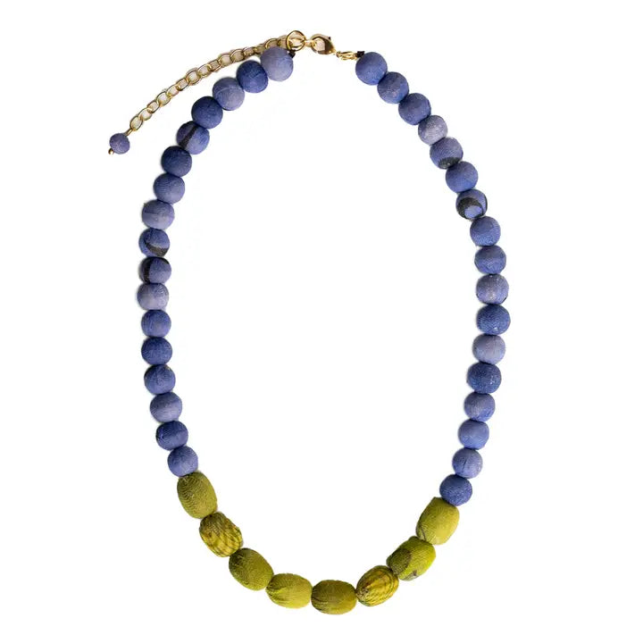 Denim & Olive Kantha Couplet Necklace