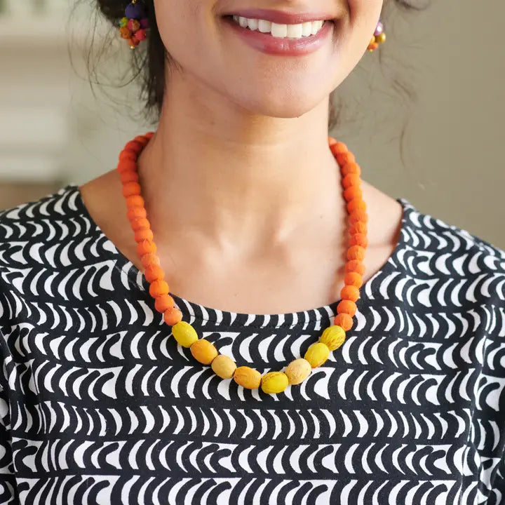 Orange &amp; Yellow Kantha Couplet Necklace