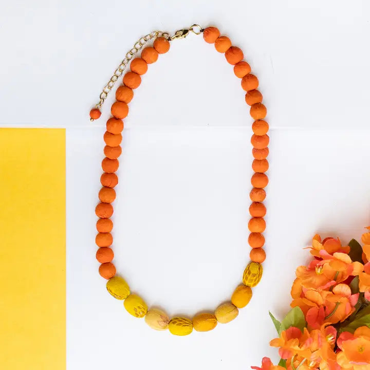 Orange &amp; Yellow Kantha Couplet Necklace