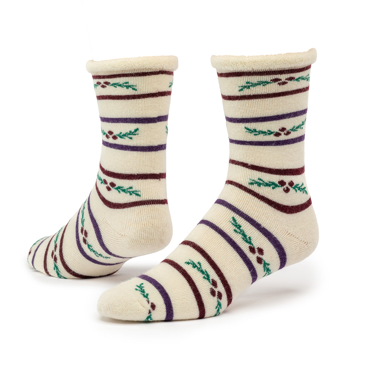 Natural Berry Stripe Wool Snuggle Socks