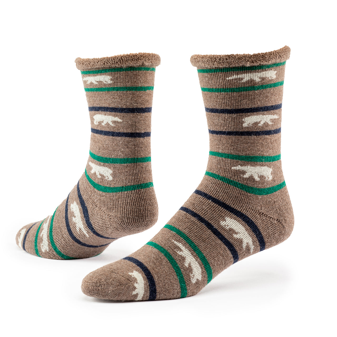 Heather Taupe Polar Stripe Wool Snuggle Socks