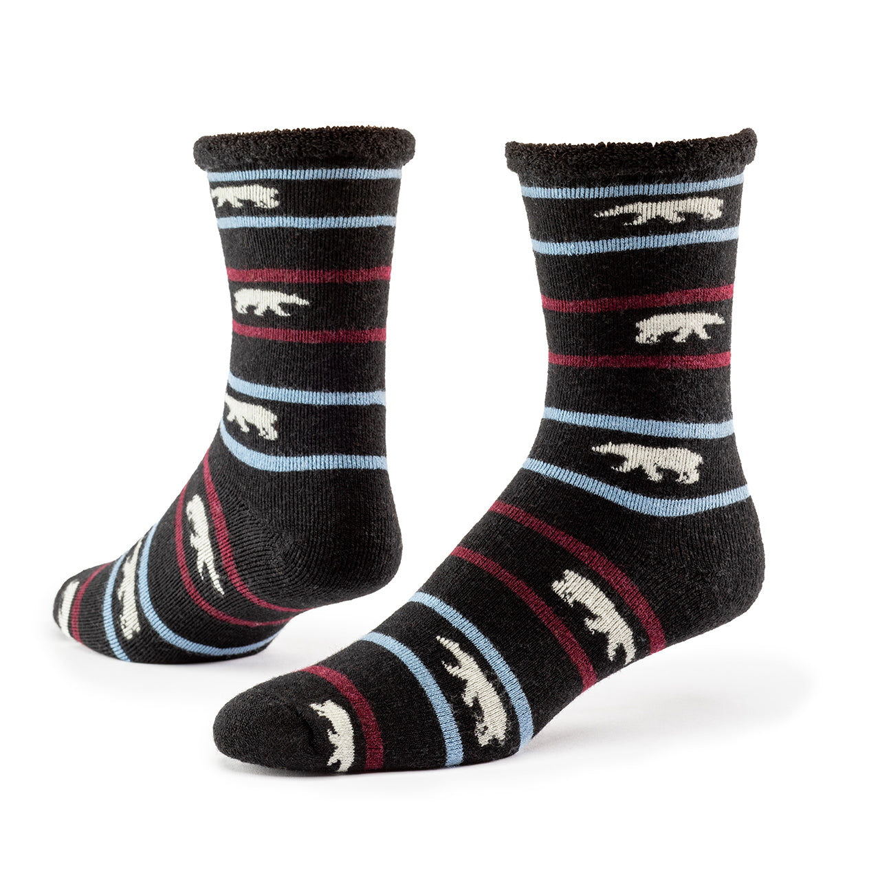 Black Polar Stripe Wool Snuggle Socks