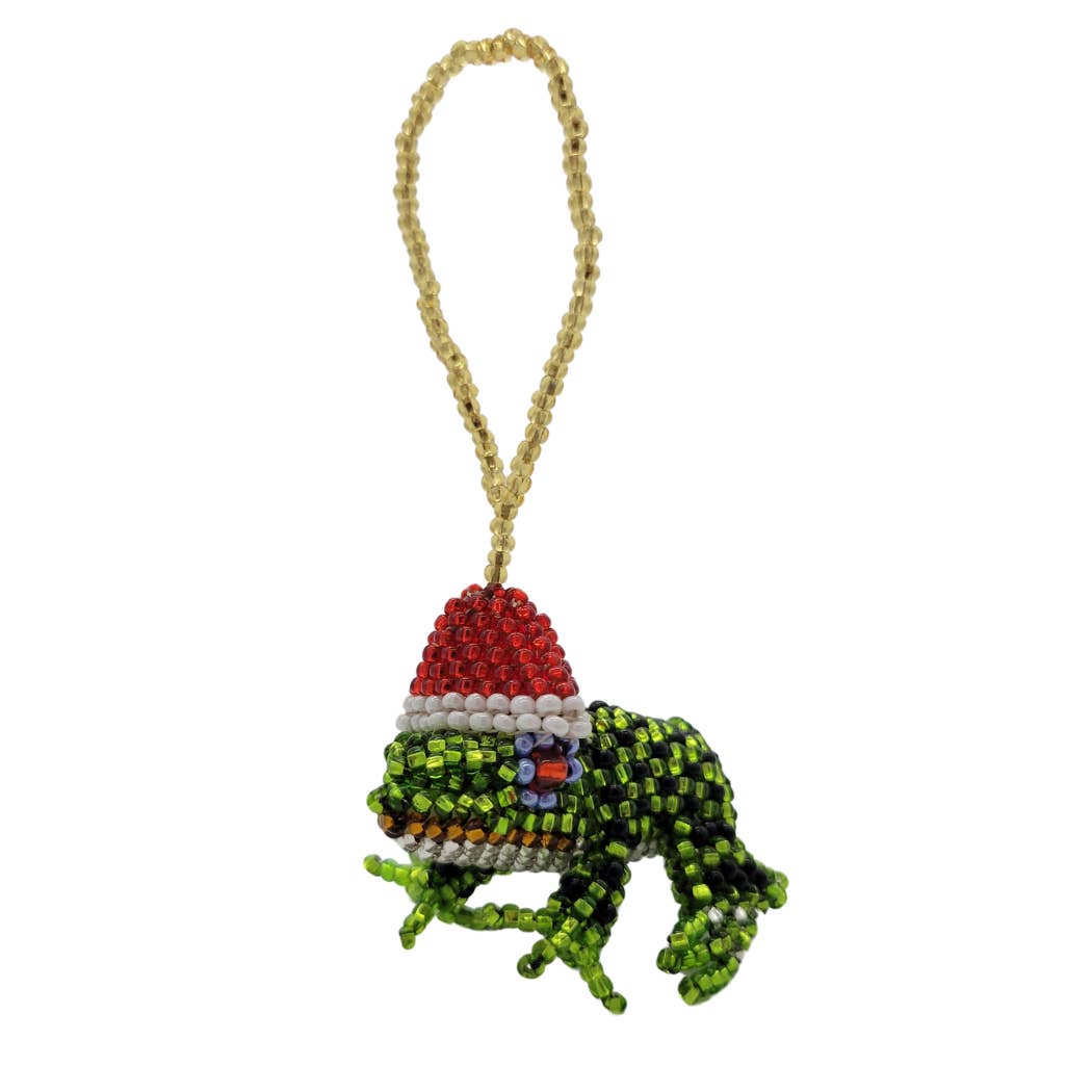 Christmas Frog Beaded Ornament