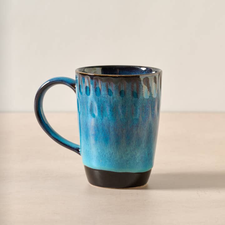 Blue/Black Drip Ceramic Ombre Mug (3.5" D X 5" H)