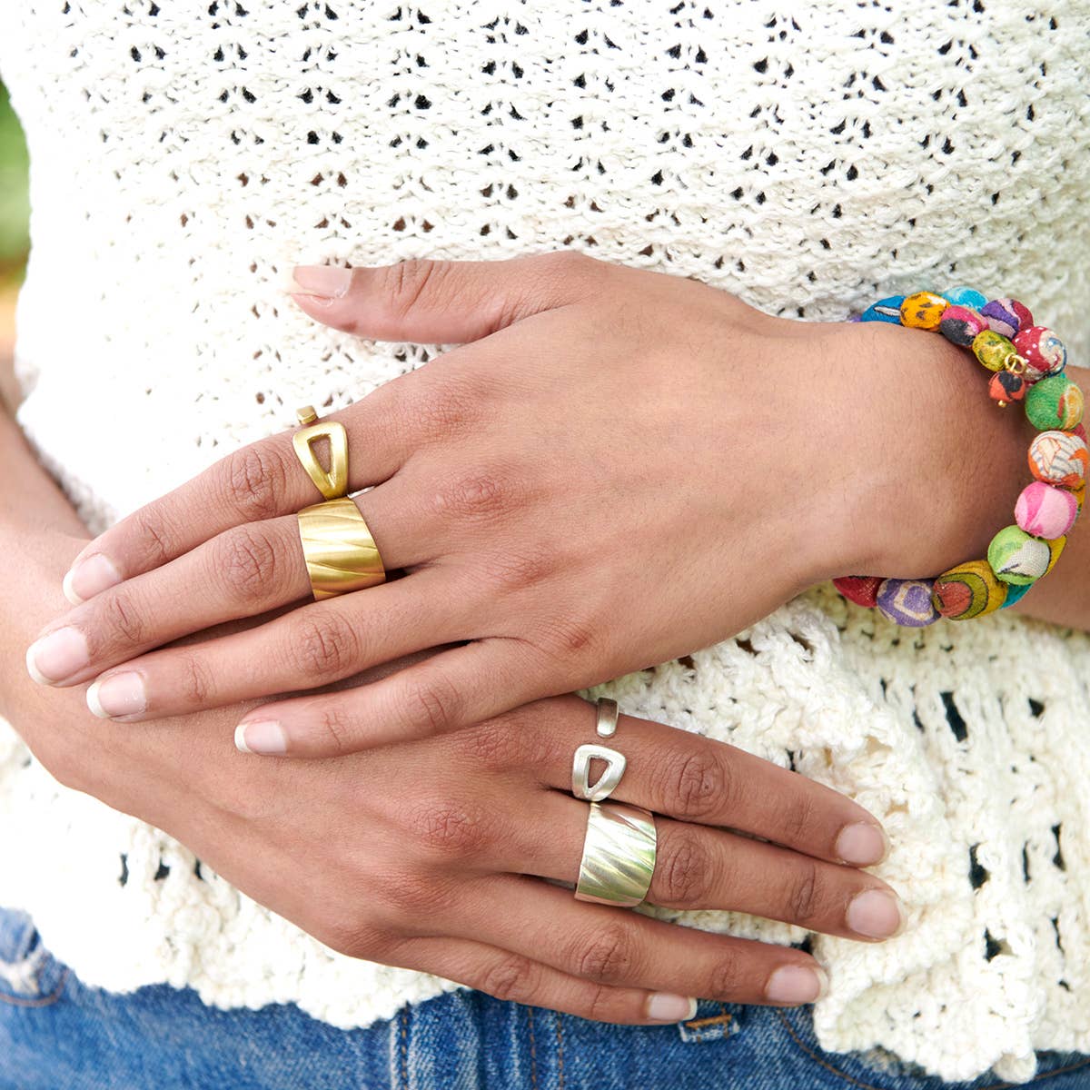 Silver-Plated Open Triangle Wrap Ring