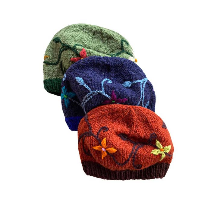 Flower &amp; Vine Wool Knit Hat - Assorted