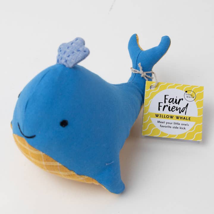 Blue/Yellow Stuffed Cotton/Kapok Whale (7&quot; L x 5&quot; W)
