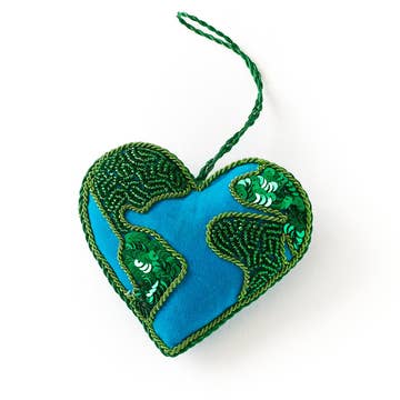 Heart/Earth Felt Beaded Plush Ornament