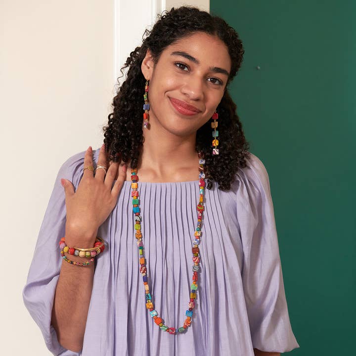 Kantha Square Dotted Long Necklace