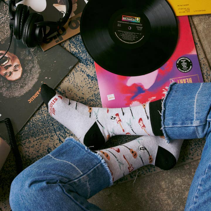 Grey Guitar Support Music Socks