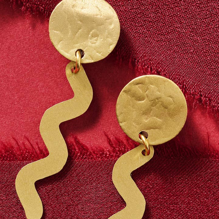 Hammered Brass Snake Earrings (2&quot; L)