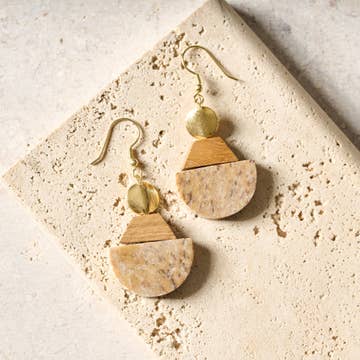 Gorara Stone & Wood Earrings (2.5" L)