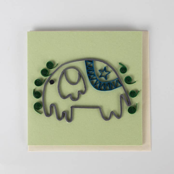 Handmade Paper Elephant Greeting Card (5.5" Sq)