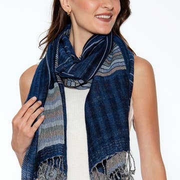Navy/Silver Kalya Cotton &amp; Wool Scarf