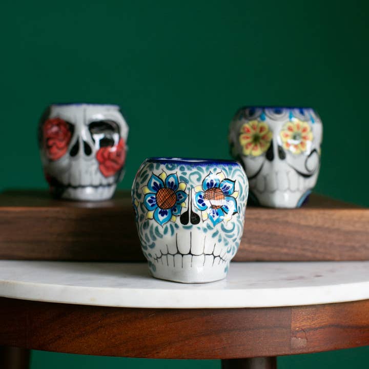 Sugar Skull Skeleton Painted Ceramic Mug