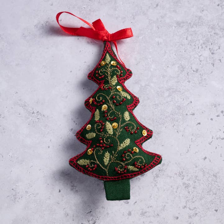 Christmas Tree Embroidered Cotton Ornament (5.5&quot; L)