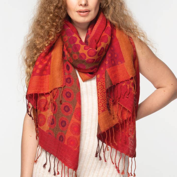 Red/Orange Kalya Cotton & Wool Scarf
