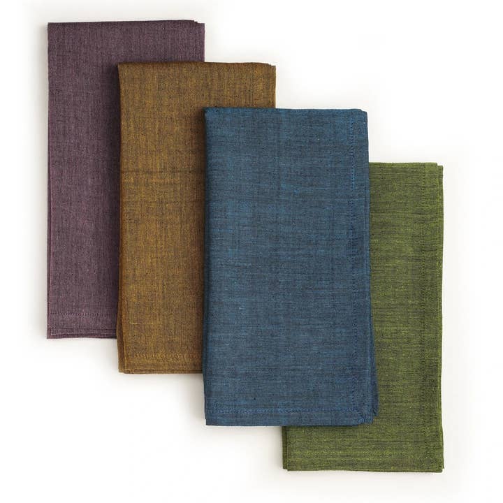 Purple/Brown/Blue/Green Gems Woven Cotton Napkins - Set of 4