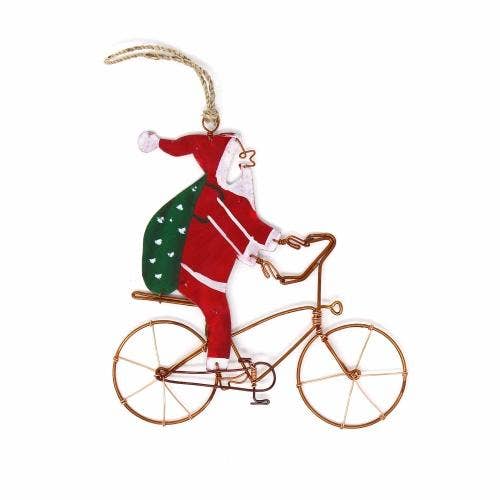 Bicycle Santa Metal Ornament