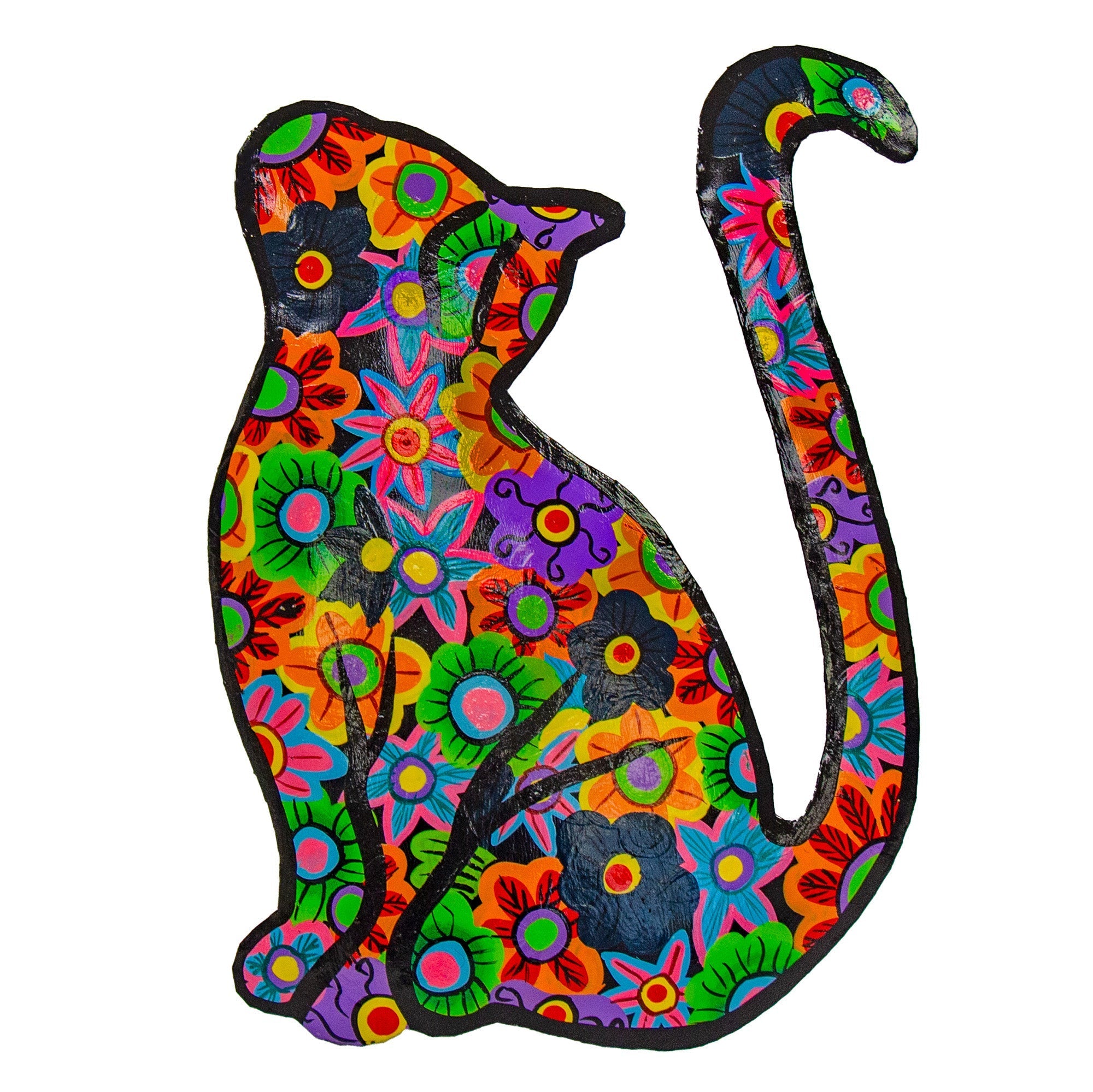 Painted Cutmetal Happy Cat Wall Hanging (13" )