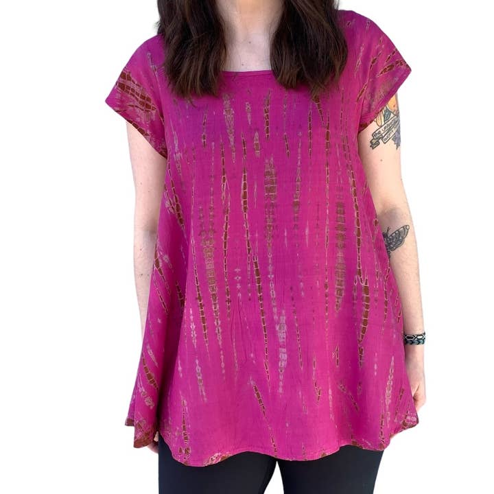 Jenna Tie Dye Cap Sleeves Shirt - Assorted