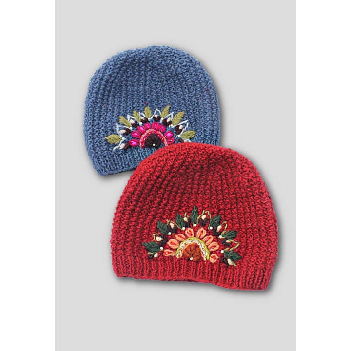 Beaded Embroidered Wool Hat - Assorted