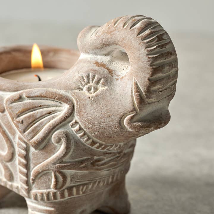Terracotta Elephant Candleholder (4&quot; L x 3.5&quot; H)