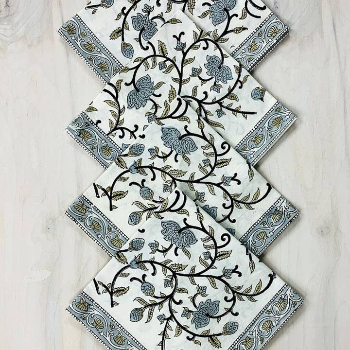 Silver Floral Block Print Napkin