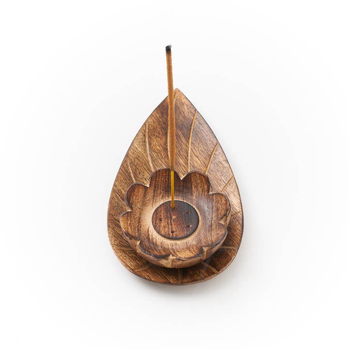 Mango Wood Lotus Incense Holder