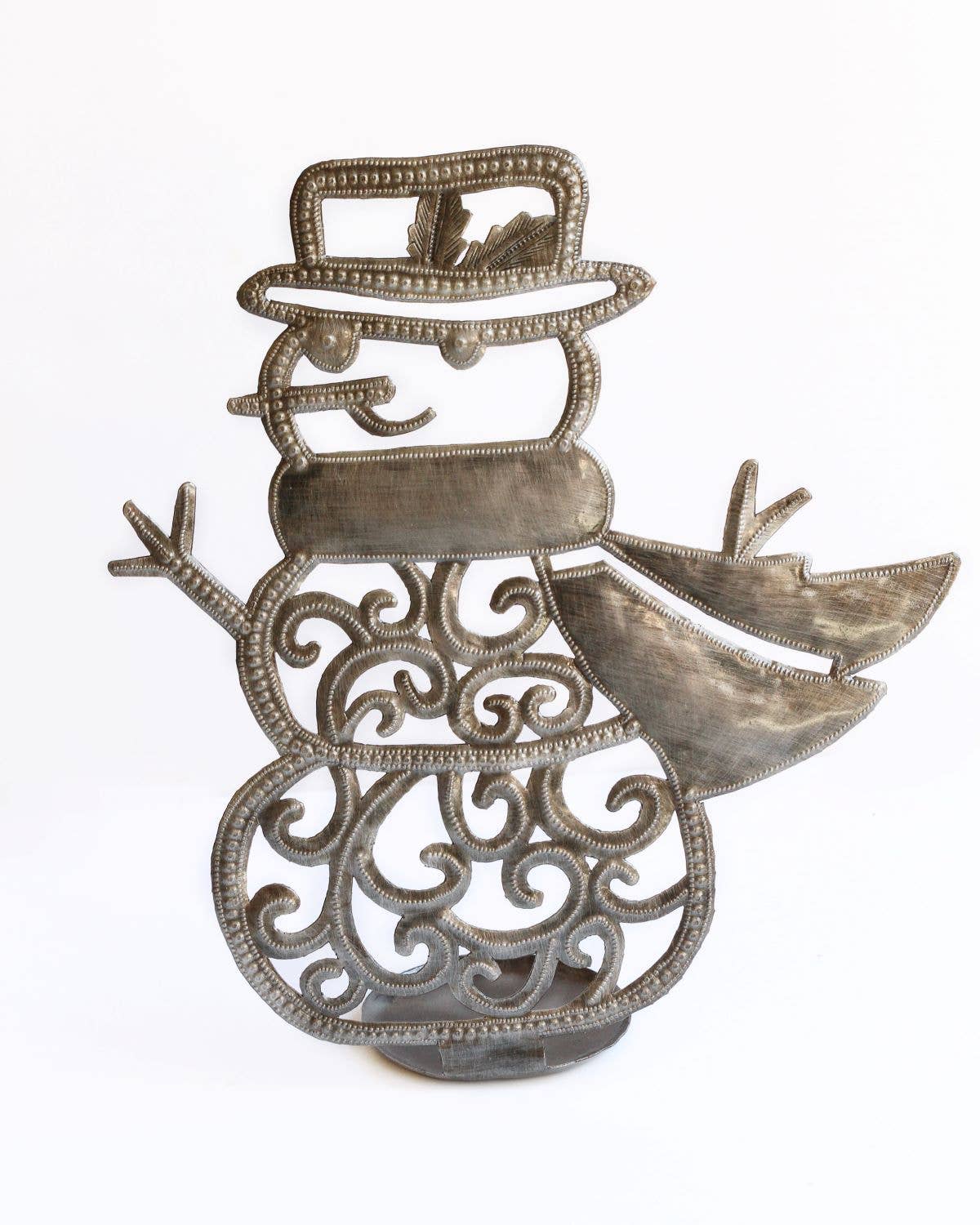 Whimsical Snowman Cutmetal Candle Holder