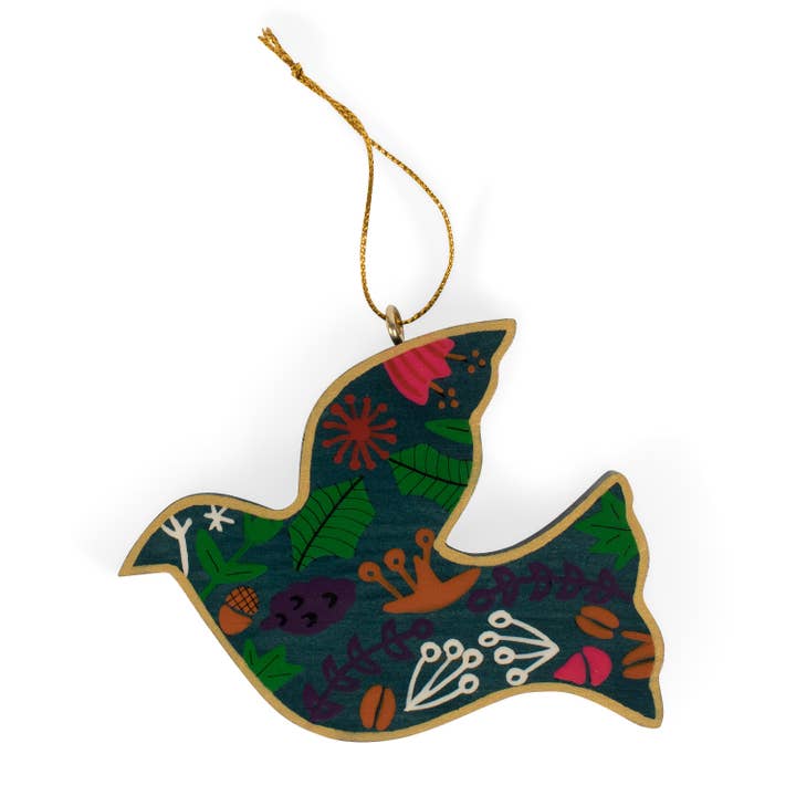 Painted Wood Dove Ornament