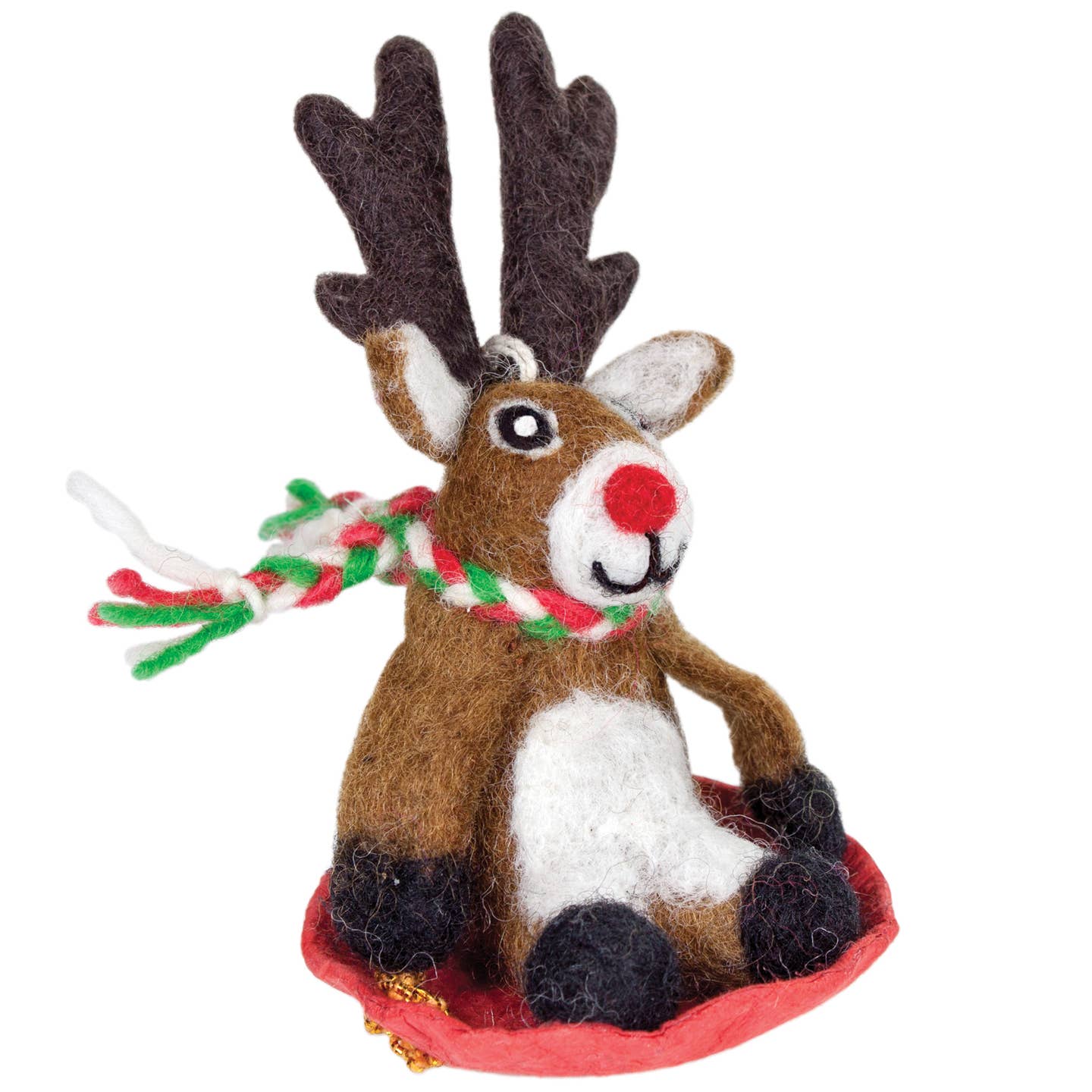 Sledding Reindeer Felt Ornament