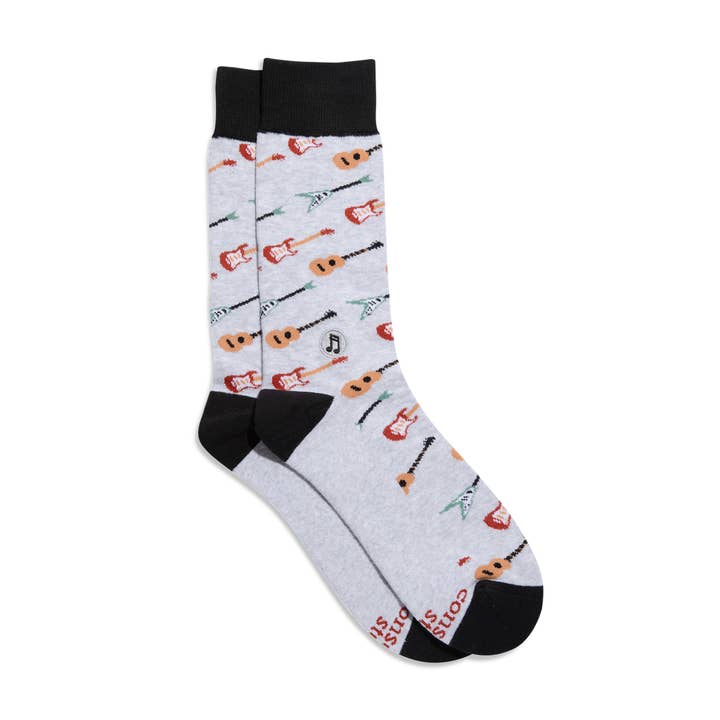 Grey Guitar Support Music Socks