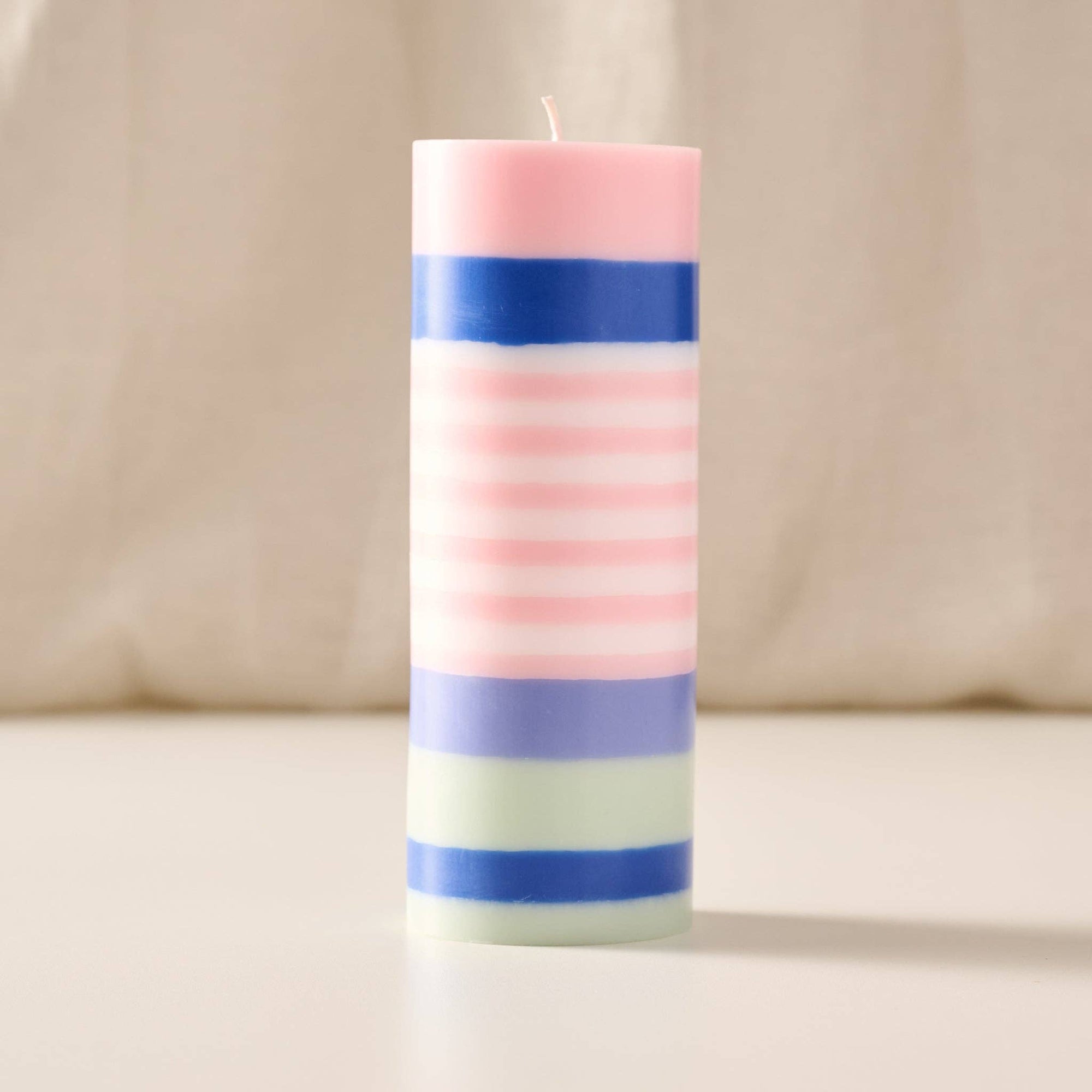 Blue Striped Large Palm Wax Pillar Candle