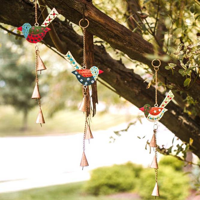 Painted Bird Recycled Metal Chime