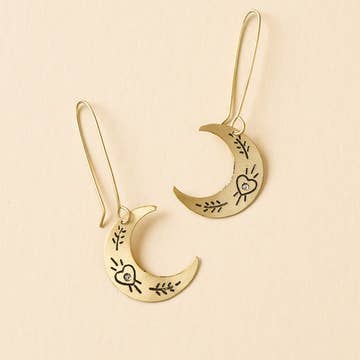 Moon-Heart Design Gold Dangle Earrings