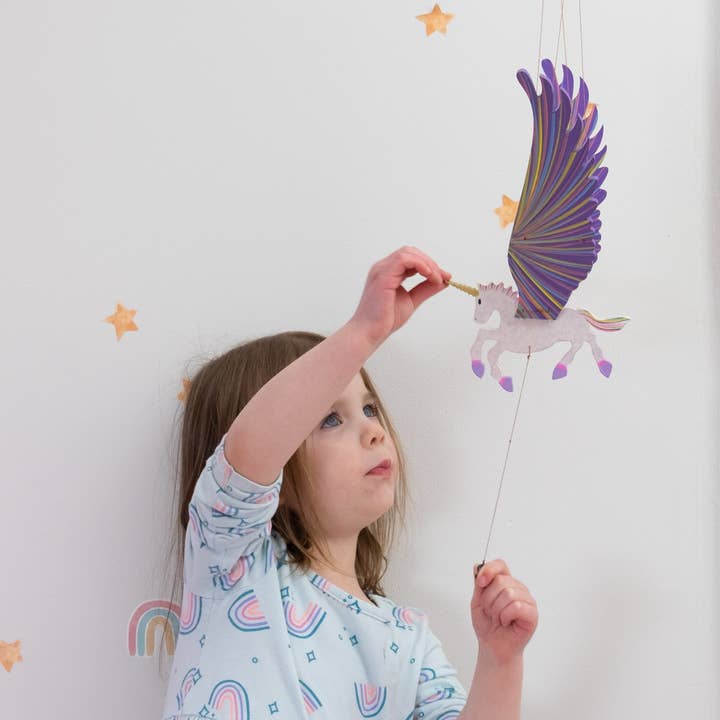 Purple Handpainted Unicorn Flying Mobile