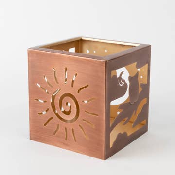 Day &amp; Night Iron Candleholder Cube (5&quot; Sq)