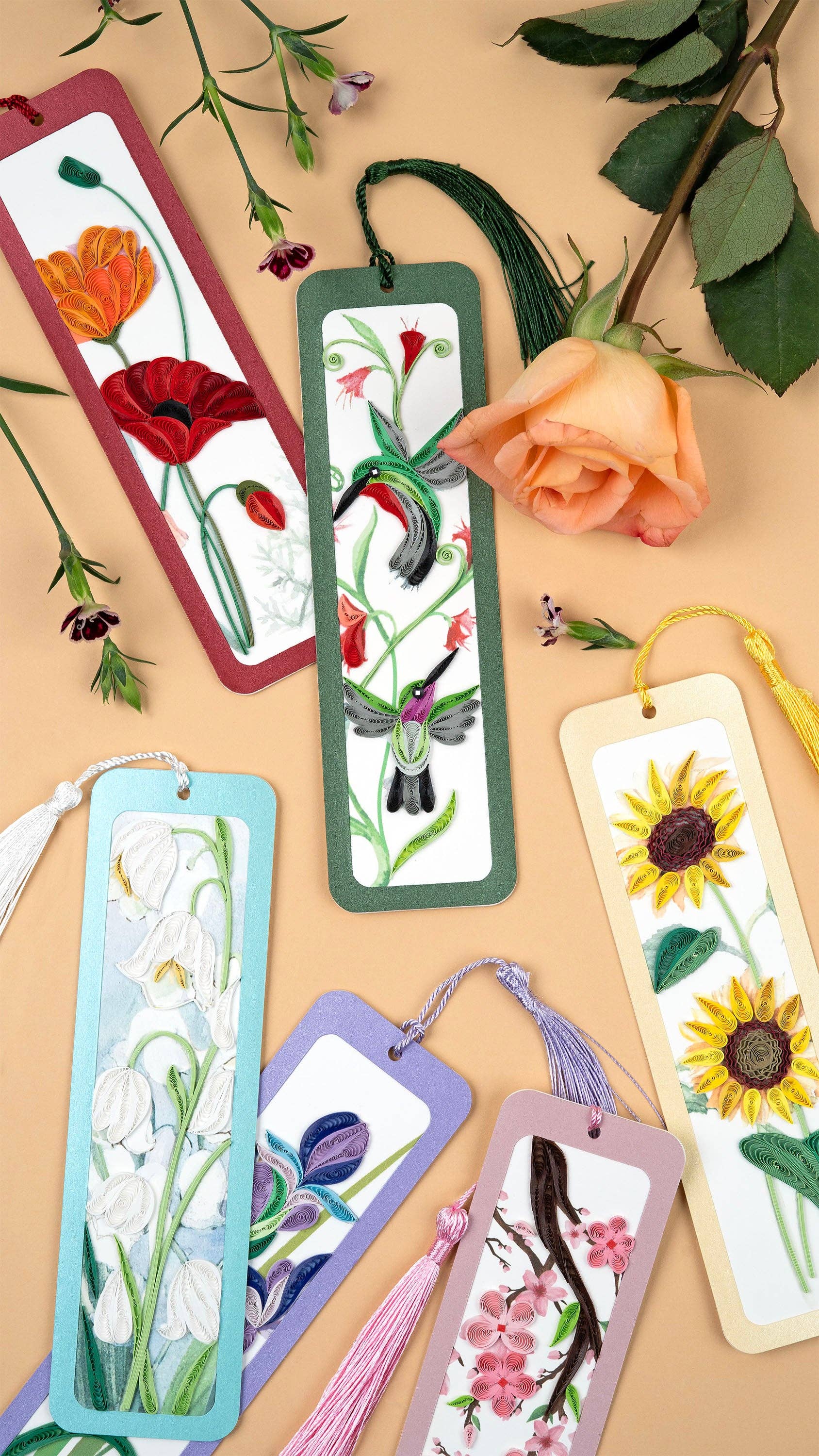 Handmade Quilled Paper Hummingbirds Bookmark