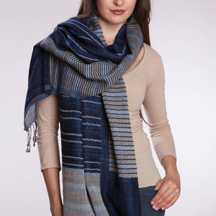 Navy/Silver Kalya Cotton & Wool Scarf