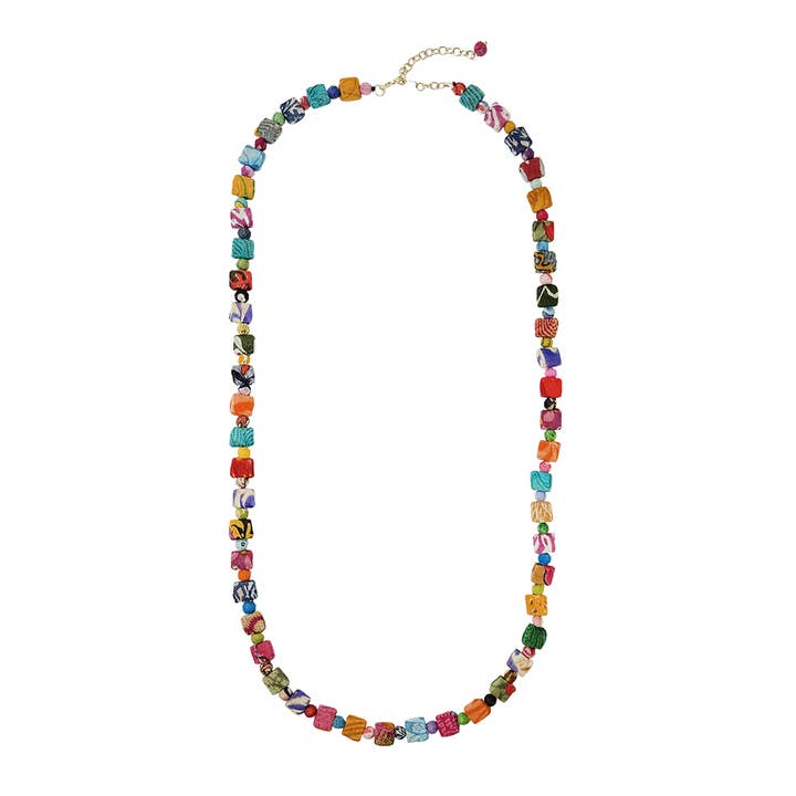 Kantha Square Dotted Long Necklace