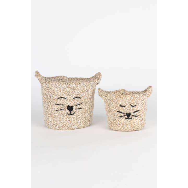 Mini Cat Face Jute Basket (3.75&quot; D x 4.5&quot; H)